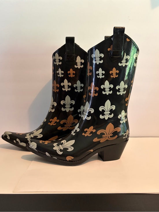 Corkys Shoes - Corkys black Fleur De Lis cowboy style rubber rainbow boots women’s size 9